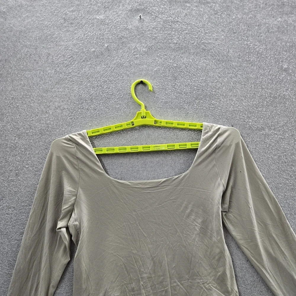 Lululemon Women Bodysuit XL Beige Wundermost Ultra Soft Nulu Scoop Neck READ
